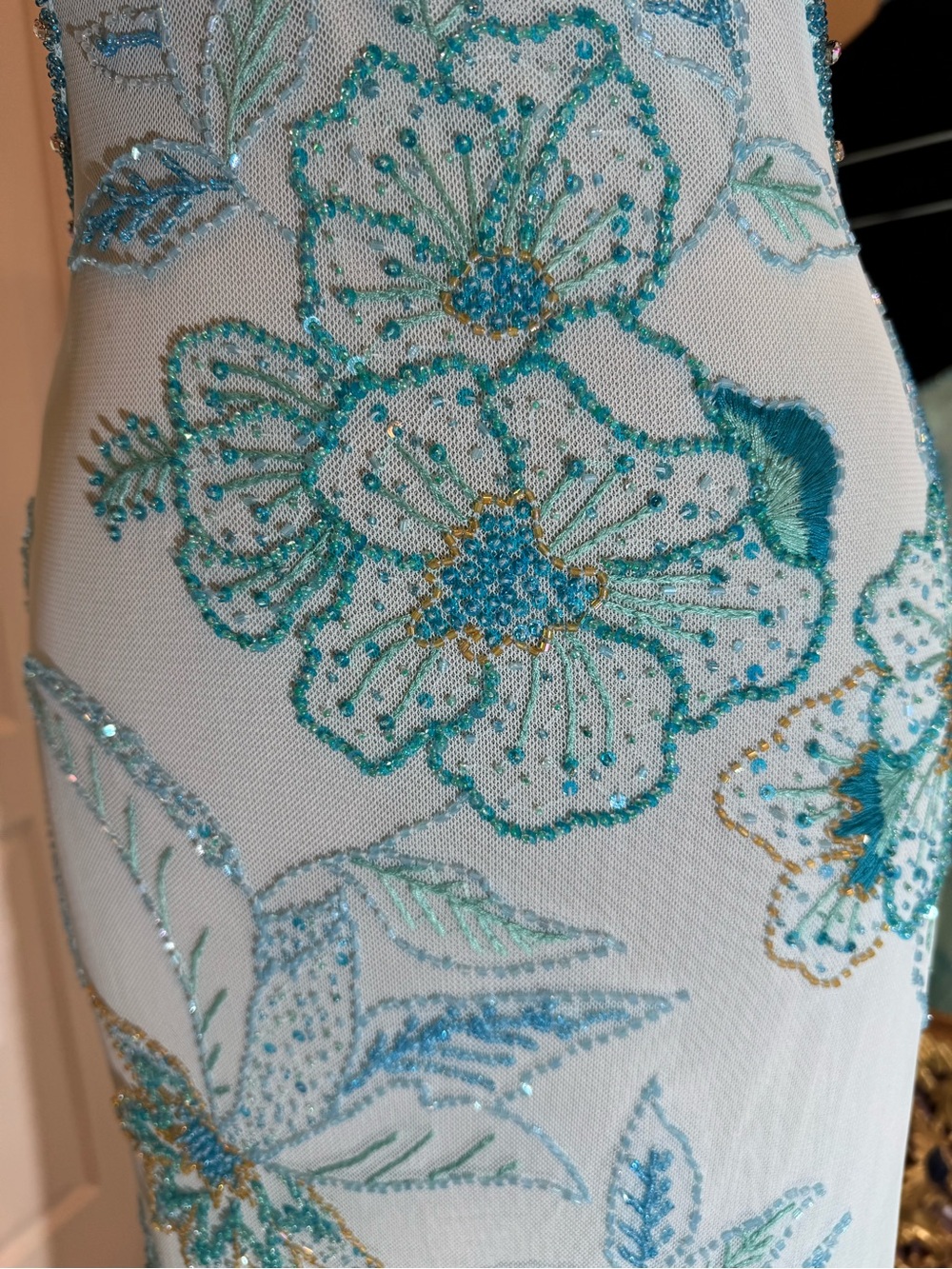 Elegant Light Blue  hand, beaded, and hand embroidered Halter Evening Gown. WOW - Picture 5 of 14